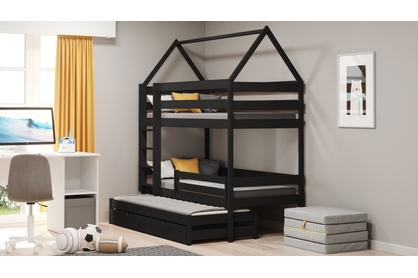 postel dětské domeček patrová  výsuvná Comfio - Černý, 80x160 