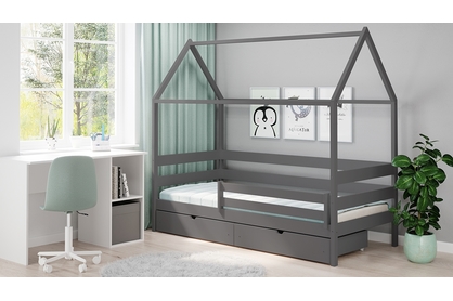 Detská domčeková posteľ prízemná Comfio - grafit, 80x190