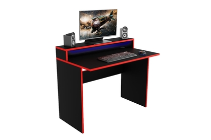 Písací stôl gamingowe Gemi z tasma LED - Čierny / Červený 