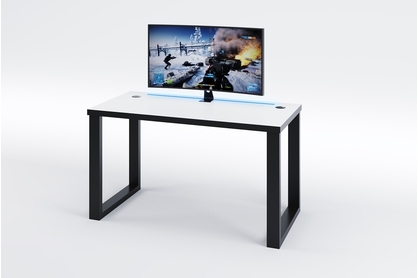 psací stůl gamingowe Seman 135 cm na stalowych nogach z tasma LED - bílý / černý 
