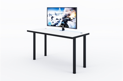 Písací stôl gamingowe Lamit 135 cm z regulacja wysokosci oraz tasma LED - biela / čierny 