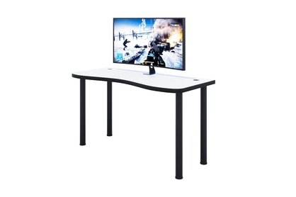 Písací stôl gamingowe Alin 135 cm z regulacja wysokosci oraz tasma LED - biela / čierny 