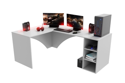 Písací stôl gamingowe narozne lewe Kerbi 135 cm z tasma LED - Biely