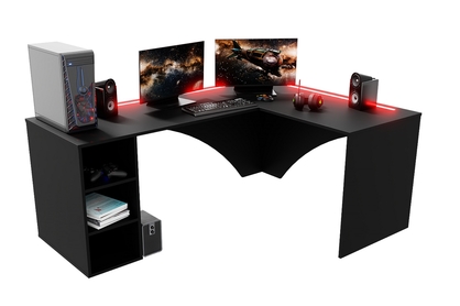 Písací stôl gamingowe narozne pravý Kerbi 135 cm z tasma LED - Čierny 