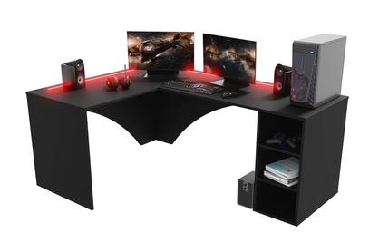 Písací stôl gamingowe narozne lewe Kerbi 135 cm z tasma LED - Čierny 