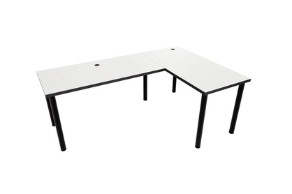 psací stůl gamingowe Nelmin 200 cm na kovové podstavě prawe - bílý / černý 