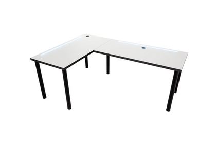 Písací stôl gamingowe Nelmin 160 cm na kovových nohách z tasma LED lewe - biela / čierny 