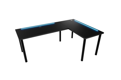 psací stůl gamingowe Nelmin 200 cm na kovové podstavě z tasma LED prawe - Černý 