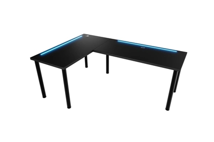 Nelmin bal oldali gaming íróasztal, fém lábakon, LED szallaggal - 160 cm - fekete 