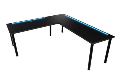 psací stůl gamingowe narozne Nelmin 200 cm na kovové podstavě z tasma LED - Černý 
