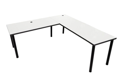 psací stůl gamingowe narozne Nelmin 200 cm na kovové podstavě - bílý / černý 