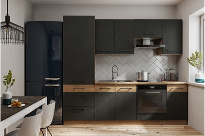 Komplet kuchyňského nábytku Vindigo Bolt 240cm z wysokim slupkiem - Dub lancelot / matera šedý