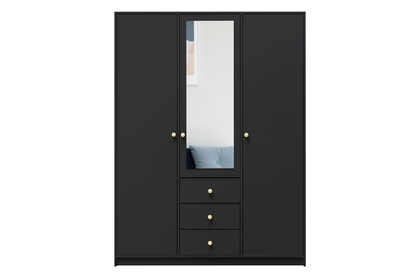 skříň třídveřová Siena D3 z 3 zásuvkami i zrcadlem 149 cm - Černá