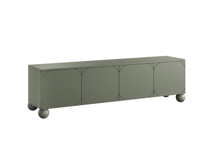 RTV skrinka Sonatia II 200 cm so štyrmi dverami na guľatých nohách - olivová