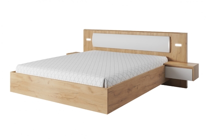 postel do ložnice Elazo z szafkami nocnymi i oswietleniem 160x200 - Dub craft/Bílý