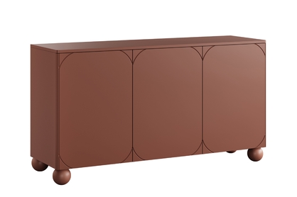 Trojdverová komoda Sonatia II 150 cm s dvoma skrytými zásuvkami - burgund / guľové nohy