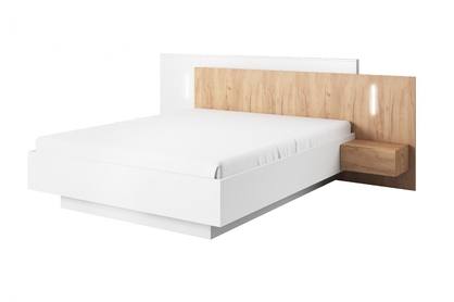 postel do ložnice Numb ze stolikami nocnymi i oswietleniem 160x200 - Bílý/Dub craft