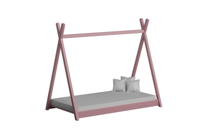 postel dzieciece drewniane domeček Tipi - Růžová, 70x140 - Výprodej