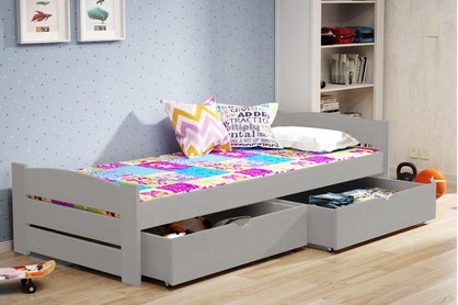 postel dzieciece přízemní Sandio s zásuvkami - šedý, 90x180