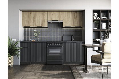Komplet nábytku kuchynského Emma 240 cm - dark carbon wood / Dub artisan / Čierny