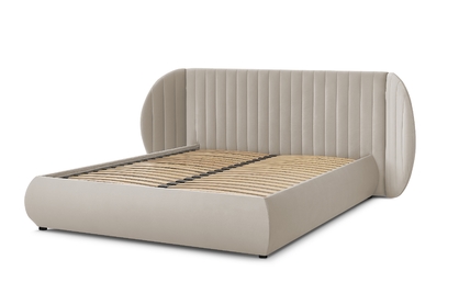 čalúnená posteľ do  spálňa  s úložným priestorom Galin - 160x200, béžový zamat Velluto 1 - Výpredaj expozície  