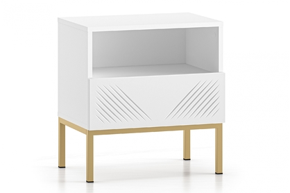 Noční stolek Pingli 05 z szuflada 50 cm - Bílý mat / zlatý Rošt