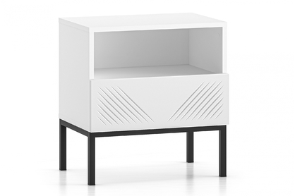 Noční stolek Pingli 05 z szuflada 50 cm - Bílý mat / Černý Rošt