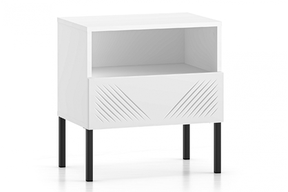Noční stolek Pingli 05 z szuflada 50 cm - Bílý mat / černé Nohy