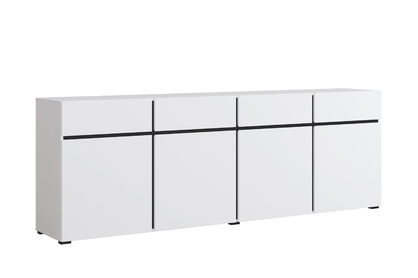 Komoda Cross 225 cm so 4 zásuvkami - biela / čierna