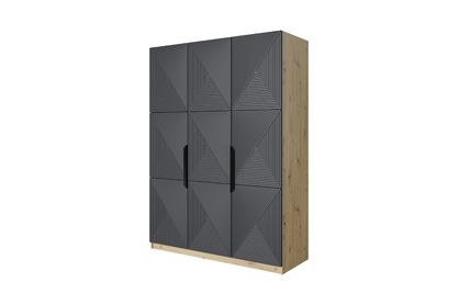 třídveřová skříň Asha z metalowymi uchwytami 150 cm - artisan / rivier stone mat / černé Úchytky