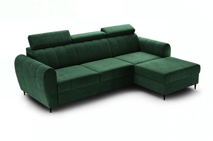 Canapea de colț Celias Mini dreapta cu funcție de dormit - verde catifea Kronos 19
