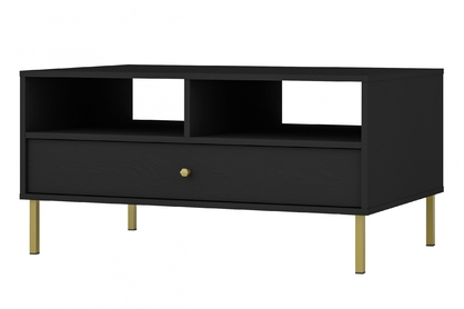 Konferenční stolek Lotina II 1S se zásuvkou 100x65 cm - černý grafit / zlaté nožky