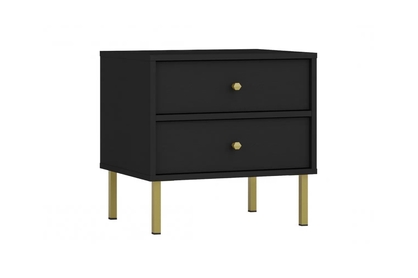 Nočný stolík Lotina III 2S so zásuvkami 52 cm - čierny grafit / zlaté nožičky