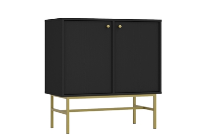 Čierna grafitová komoda Lotina 84 cm s dvoma dverami - zlatý rám
