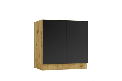 Skříňka kuchyňská dvoudveřová pod zlewozmywak Isabel D80 ZL - černá groszek / dub artisan