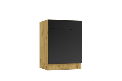 Skříňka kuchyňská jednodveřová z szuflada Isabel D60 S1 - černá groszek / dub artisan