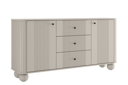 Komoda so zásuvkami Vesper 160 cm - kašmír / čierne úchytky / guľaté nohy