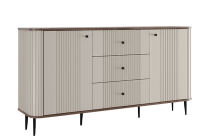 Komoda Vesper 160 cm so zásuvkami na nožičkách - kašmír / orech / čierne nohy