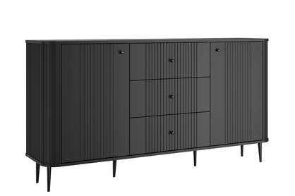 Komoda Vesper 160 cm so zásuvkami na nožičkách - čierna / čierne nohy