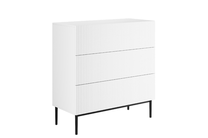 Moderní komoda Nicole 100 cm s žebrovanými zásuvkami - bílý mat / černé nohy