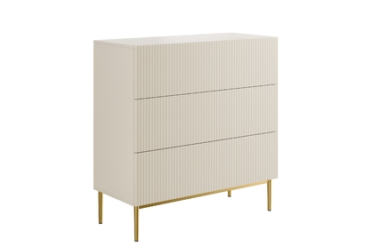 Moderní komoda Nicole 100 cm se zásuvkami a rýhovaným čelem - kašmír / zlaté nohy