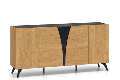 Moderní komoda Natina 170 cm pětidveřová - dub baltic dune / jasan portland černý