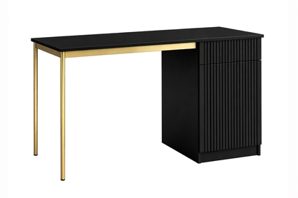 Čierny písací stôl Nicole 120 cm s jednými dverami a zásuvkou - matný čierny / zlaté nohy