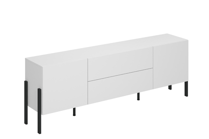 TV stolek Wezilo 204 cm se zásuvkami - bílý supermat / černé nožky