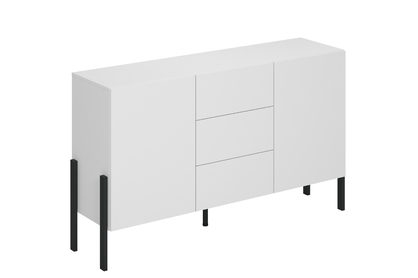 Dvoudveřová komoda Jukon 154 cm se zásuvkami - bílý supermat / černé nohy