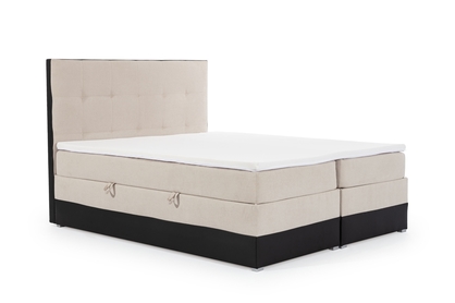 Boxspring postel s úložným prostorem Damaco 160x200 - béžová látka Soro 21 / černá ekokůže Soft 11