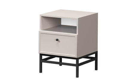 Nočný stolík Lorini so zásuvkou 45 cm - kašmír / čierna úchytka / kovová podnož