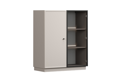 Vitrína Lorini 100 cm na sokli - kašmírová / čierna úchytka G