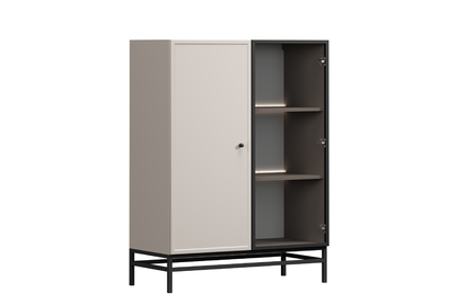 Vitrína Lorini 100 cm na stojane - kašmírová / čierna úchytka G