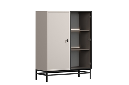 Vitrína Lorini 100 cm na stojane - kašmírová / čierna úchytka T